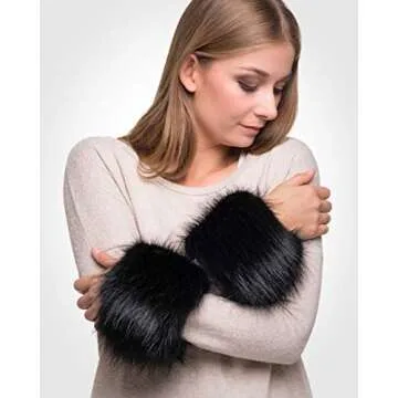 Futrzane Classic Cuffs - Faux Fur Cuffs for Wrists - Womens Coats Furry Warmers (Black Classic)