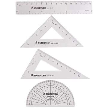 Staedtler Math Set with Ruler, 2 Triangles, Protractor, portable 4 piece, 569 WP4