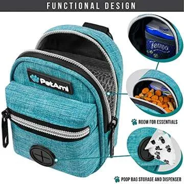 PetAmi Dog Poop Bag Holder For Leash, Dog Pet Waste Bag Dispenser For Poop With Clip For Doggie Puppy Walking Accessories Travel Camping, Dog Treat Pouch Supplies Must Have With Doggy Bag Roll, Blue