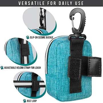 PetAmi Dog Poop Bag Holder For Leash, Dog Pet Waste Bag Dispenser For Poop With Clip For Doggie Puppy Walking Accessories Travel Camping, Dog Treat Pouch Supplies Must Have With Doggy Bag Roll, Blue