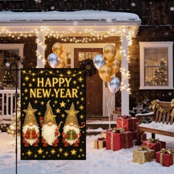IVN New Year Eve Garden Flag - Festive Gnome Design for Outdoor Décor