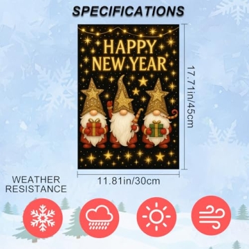 IVN New Year Gnome Garden Flag 12x18 Outdoor Decor