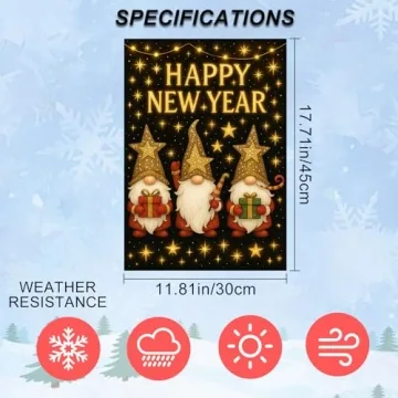 IVN New Year Gnome Garden Flag 12x18 Outdoor Decor
