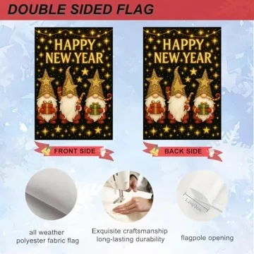 IVN New Year Gnome Garden Flag 12x18 Outdoor Decor