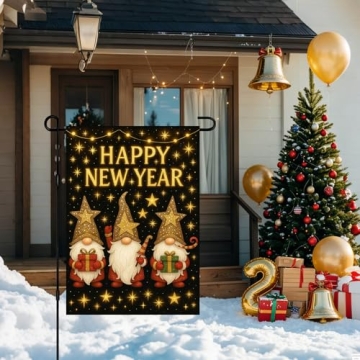 IVN New Year Gnome Garden Flag 12x18 Outdoor Decor