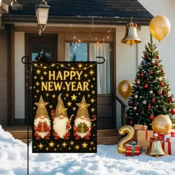IVN New Year Gnome Garden Flag 12x18 Outdoor Decor