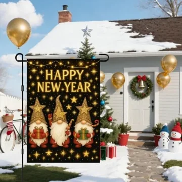 IVN New Year Gnome Garden Flag 12x18 Outdoor Decor