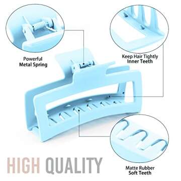 ZYTJ 5 Inche Blue Extra Large Claw Clips for Thick Hair and Long Hair, 4 Pack Xl Jumbo Claw clips, Oversized Matte Non-slip Rectangle Hair Clips for Women, Big Strong Hold Jaw Clip