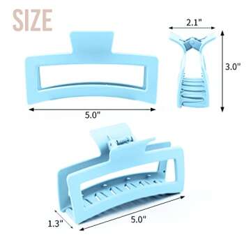 ZYTJ 5 Inche Blue Extra Large Claw Clips for Thick Hair and Long Hair, 4 Pack Xl Jumbo Claw clips, Oversized Matte Non-slip Rectangle Hair Clips for Women, Big Strong Hold Jaw Clip
