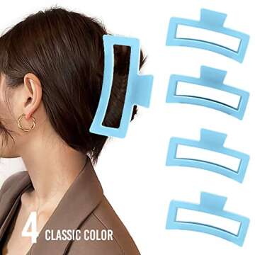 ZYTJ 5 Inche Blue Extra Large Claw Clips for Thick Hair and Long Hair, 4 Pack Xl Jumbo Claw clips, Oversized Matte Non-slip Rectangle Hair Clips for Women, Big Strong Hold Jaw Clip