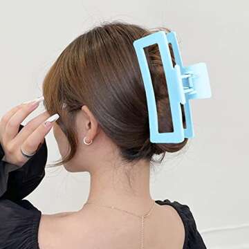 ZYTJ 5 Inche Blue Extra Large Claw Clips for Thick Hair and Long Hair, 4 Pack Xl Jumbo Claw clips, Oversized Matte Non-slip Rectangle Hair Clips for Women, Big Strong Hold Jaw Clip