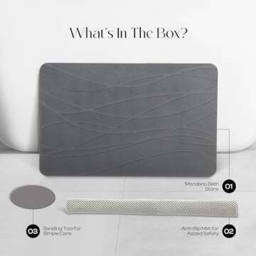 Mondano Stone Bath Mat, Diatomaceous Earth Shower Mat Non Slip Bathroom Mat Quick Dry Stone Mat, Sto...