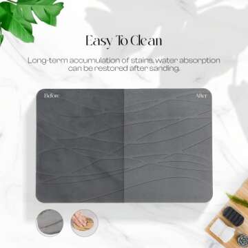 Mondano Stone Bath Mat, Diatomaceous Earth Shower Mat Non Slip Bathroom Mat Quick Dry Stone Mat, Stone Dish Drying Mat, Stone Bath Mats for Bathroom, Diatomaceous Earth Bath Mat (Graphite Grey)
