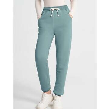 Flygo Women's Winter Warm Fleece Joggers Pants Sherpa Lined Athletic Active Sweatpants(Small, Bea Green)