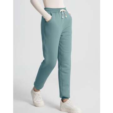 Flygo Women's Winter Warm Fleece Joggers Pants Sherpa Lined Athletic Active Sweatpants(Small, Bea Green)
