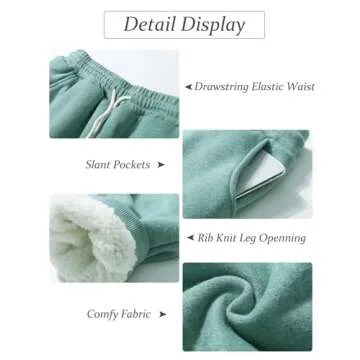 Flygo Women's Winter Warm Fleece Joggers Pants Sherpa Lined Athletic Active Sweatpants(Small, Bea Green)