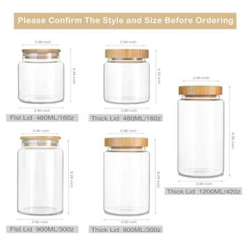 MOLADRI 480 ml / 16 oz clear cute glass storage canister holder with airtight bamboo lid, modern dec...