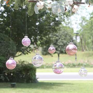 Sea Team 60mm/2.36" Shatterproof Clear Plastic Christmas Ball Ornaments, Transparent, See-Through, Crystal Baubles, Bulbs with Stuffed Delicate Decorations for Xmas Tree (30 Counts, Pink)