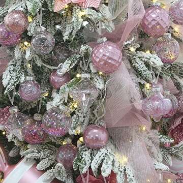 Sea Team 60mm/2.36" Shatterproof Clear Plastic Christmas Ball Ornaments, Transparent, See-Through, Crystal Baubles, Bulbs with Stuffed Delicate Decorations for Xmas Tree (30 Counts, Pink)