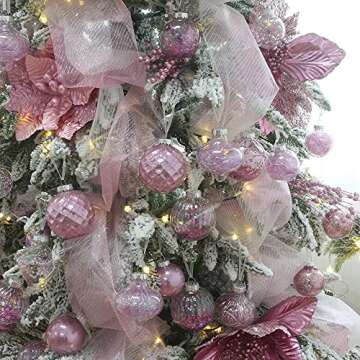 Sea Team 60mm/2.36" Shatterproof Clear Plastic Christmas Ball Ornaments, Transparent, See-Through, Crystal Baubles, Bulbs with Stuffed Delicate Decorations for Xmas Tree (30 Counts, Pink)