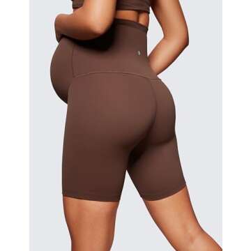 CRZ YOGA Womens Butterluxe Maternity Biker Shorts Over The Belly 6" - Pregnancy Yoga Workout Activewear Coffee Brown Small