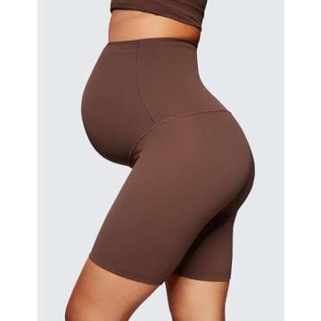 CRZ YOGA Womens Butterluxe Maternity Biker Shorts Over The Belly 6" - Pregnancy Yoga Workout Activewear Coffee Brown Small