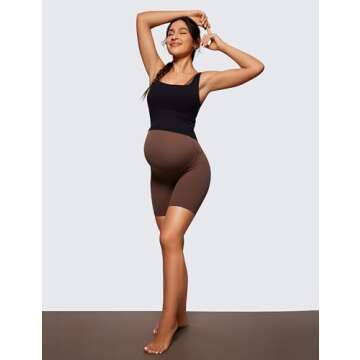 CRZ YOGA Womens Butterluxe Maternity Biker Shorts Over The Belly 6" - Pregnancy Yoga Workout Activewear Coffee Brown Small