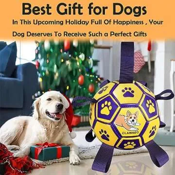 CLAMADO Dog Toys Soccer Ball with Straps, Interactive Dog Toys for Tug of War, Dog Water Toy, Durable Dog Balls for Small & Medium Dogs,Outdoor Dog Balls for Small,Puppy Birthday（6 Inch）