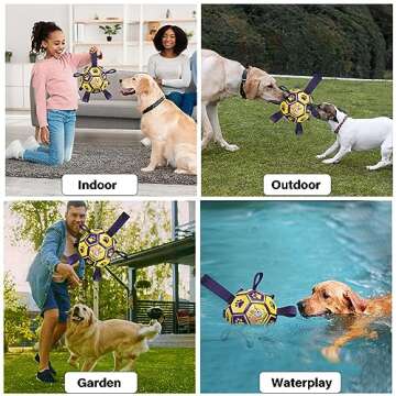 CLAMADO Dog Toys Soccer Ball with Straps, Interactive Dog Toys for Tug of War, Dog Water Toy, Durable Dog Balls for Small & Medium Dogs,Outdoor Dog Balls for Small,Puppy Birthday（6 Inch）