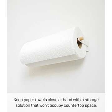 Yamazaki Home Magnetic Paper Towel or Dish Towel Holder - Kitchen Storage Steel + Wood White