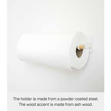 Yamazaki Home Magnetic Paper Towel or Dish Towel Holder - Kitchen Storage Steel + Wood White