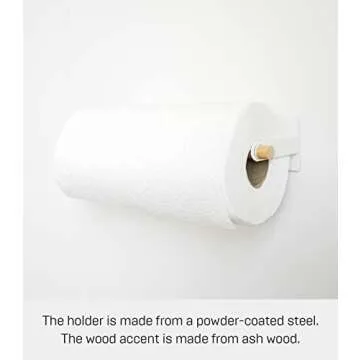 Yamazaki Home Magnetic Paper Towel or Dish Towel Holder - Kitchen Storage Steel + Wood White