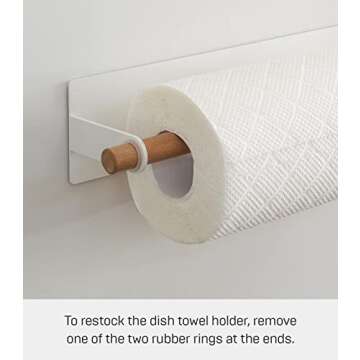 Yamazaki Home Magnetic Paper Towel or Dish Towel Holder - Kitchen Storage Steel + Wood White