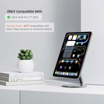 KU XIU Magnetic Charging Stand Only for iPad Pro 11 inch M4 (2024), Aluminum Alloy Foldable iPad Pro Stand with 18W Max Fast Charging, 360° Rotating Base iPad Pro Holder for Desk