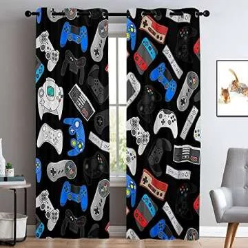 Nextchange Boys Gaming Window Curtains, Teens Gamepad Curtains, Video Games Controller Window Treatments Curtains - Thermal Insulated Room Curtains for Living Room, 2 Window Curtain Panels
