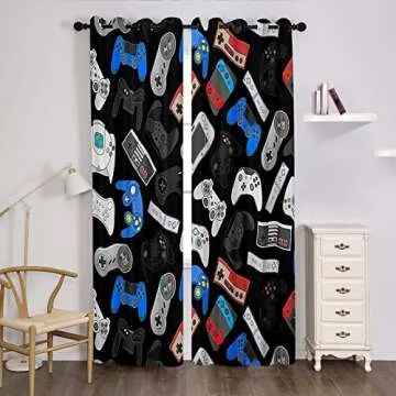 Nextchange Boys Gaming Window Curtains, Teens Gamepad Curtains, Video Games Controller Window Treatments Curtains - Thermal Insulated Room Curtains for Living Room, 2 Window Curtain Panels