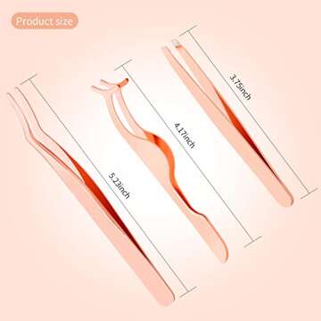 yiwoo 3 Pieces Eyelash Applicator Tool,False Eyelashes Applicator Eyelashes Curlers Curved Eyelash Curler(Rose Gold)