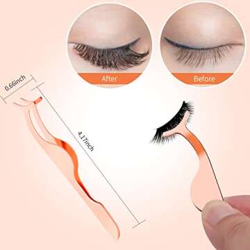 yiwoo 3 Pieces Eyelash Applicator Tool,False Eyelashes Applicator Eyelashes Curlers Curved Eyelash Curler(Rose Gold)