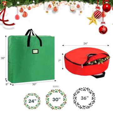 Christmas Wreath Storage Container - 24 Inch+30Inch, round and square storage bags for different scenarios，Durable Handles, & Card Slot - Holiday and Seasonal Wreath Storage Boxes - 2 PACK