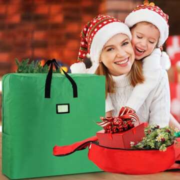 Christmas Wreath Storage Container - 24 Inch+30Inch, round and square storage bags for different scenarios，Durable Handles, & Card Slot - Holiday and Seasonal Wreath Storage Boxes - 2 PACK