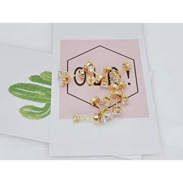 Kainier 5 Pairs CZ Stud Earrings Flat Back Earrings Simulated Diamond Round Surgical Steel Cubic Zirconia Hypoallergenic Flat Back Ear Stud Set