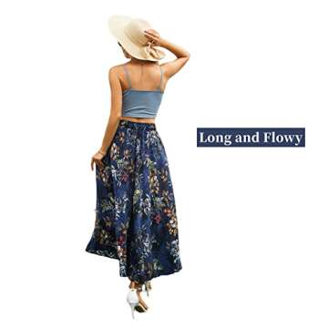 Abaadlw Maxi Skirts for Women with Pockets Long Midi Length Casual Skirt for Beach Party Holiday Blu...