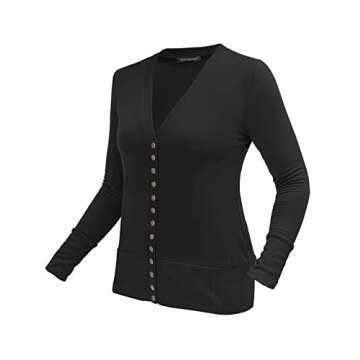 VERABENDI Women's Long Sleeve Button Down V Neck Knit Sweater Cardigans Black L