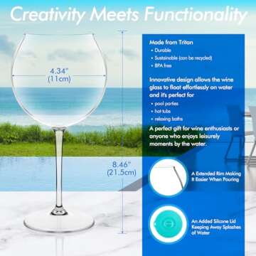 Effortless Floating Wine Glasses Set – Poolside Sipping, Shatterproof & Splash-Proof! | 18 oz Dura...