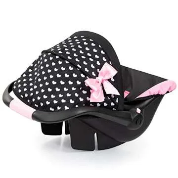 Bayer Design Dolls: Deluxe Car Seat: Hearts Black & Pink - Pretend Play Accessory for Dolls/Plushes Up to 18", Ages 3+, Large