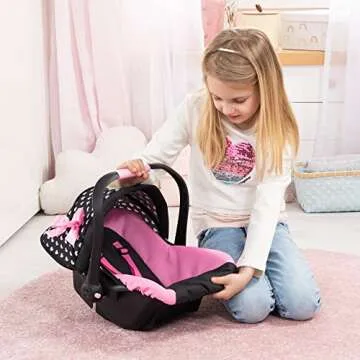 Bayer Design Dolls: Deluxe Car Seat: Hearts Black & Pink - Pretend Play Accessory for Dolls/Plushes Up to 18", Ages 3+, Large