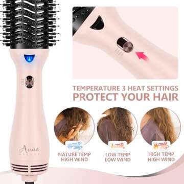 Hair Dryer Brush, Aima Beauty One Step Hair Dryer and Styler Volumizer with Negative Ion for Reducing Frizz and Static, Hair Styling Tools, Pink