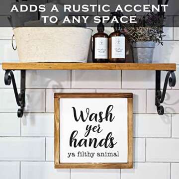 MAINEVENT Wood Decorative Sign, Funny Farmhouse Bathroom Wall Art, 12x12 inches, Wash Yer Hands Ya Filthy Animal