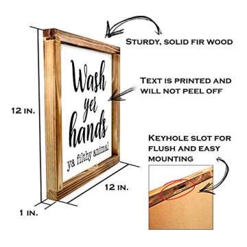 MAINEVENT Wood Decorative Sign, Funny Farmhouse Bathroom Wall Art, 12x12 inches, Wash Yer Hands Ya Filthy Animal