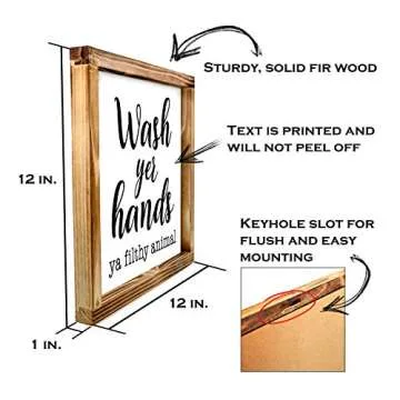 MAINEVENT Wood Decorative Sign, Funny Farmhouse Bathroom Wall Art, 12x12 inches, Wash Yer Hands Ya Filthy Animal